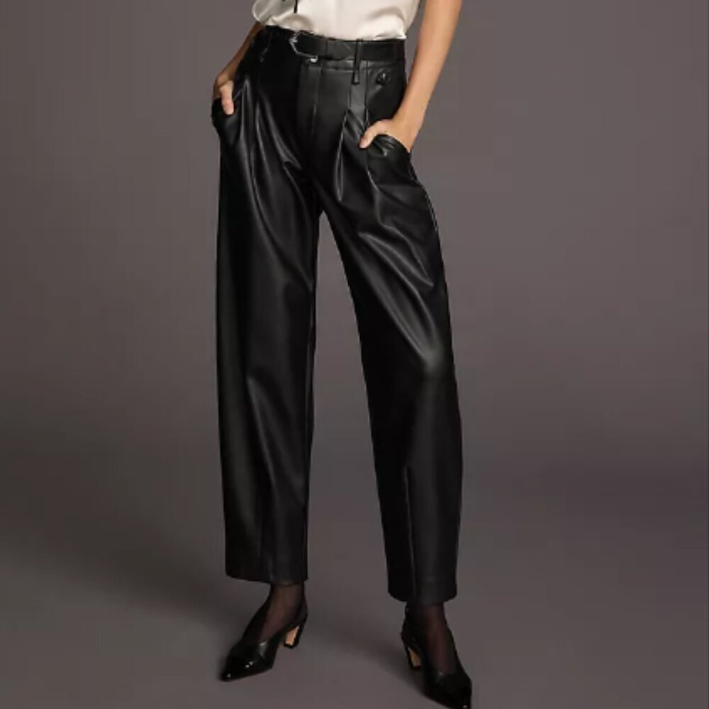 Maeve by Anthropologie Faux Leather Taper Pleated Pants Size 12 NWT